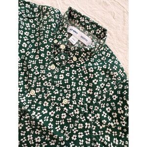 Old Navy Boys Green Floral Button Down Shirt Small 6-7 Built-In Flex